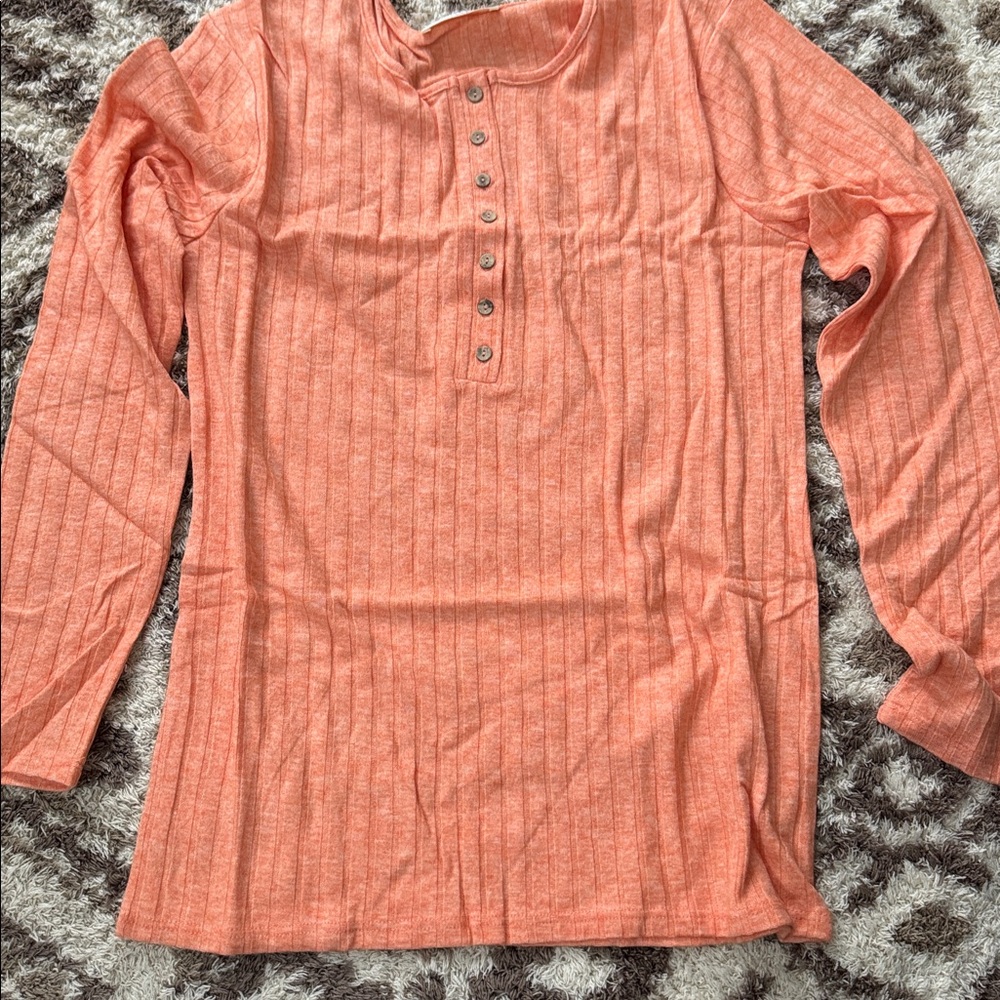 Zenana Coral Long Sleeve Buttoned Top